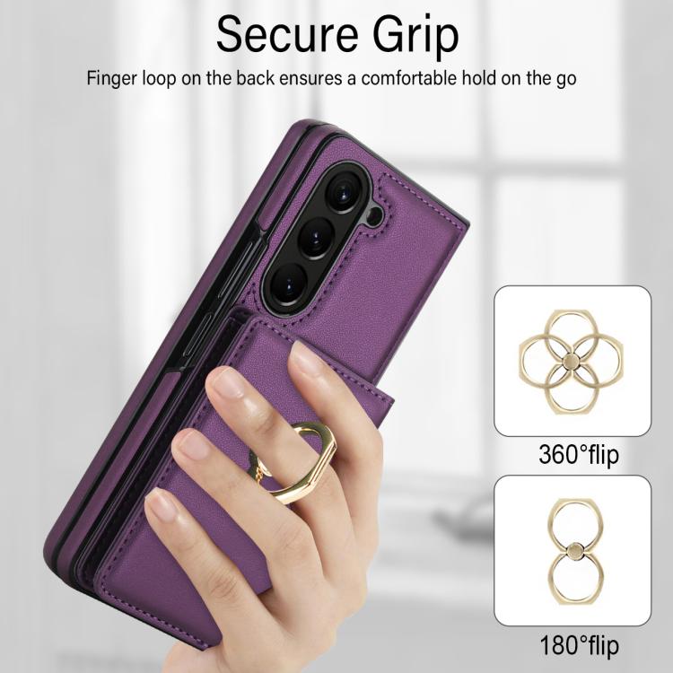 For Samsung Galaxy Z Fold6 5G Integrated Flip Cover Card Slot Holder Leather Phone Case with Ring