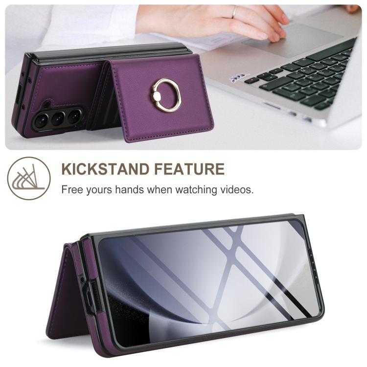 For Samsung Galaxy Z Fold6 5G Integrated Flip Cover Card Slot Holder Leather Phone Case with Ring