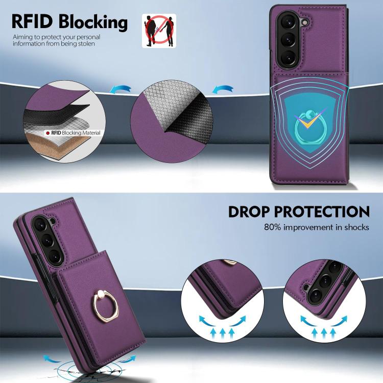 For Samsung Galaxy Z Fold6 5G Integrated Flip Cover Card Slot Holder Leather Phone Case with Ring