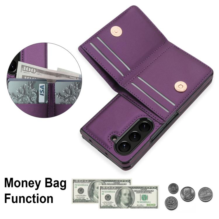 For Samsung Galaxy Z Fold6 5G Integrated Flip Cover Card Slot Holder Leather Phone Case with Ring