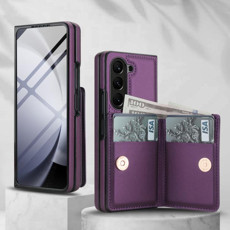 For Samsung Galaxy Z Fold6 5G Integrated Flip Cover Card Slot Holder Leather Phone Case with Ring