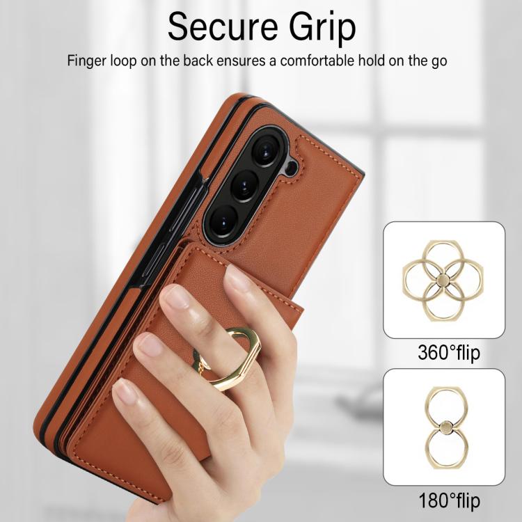 For Samsung Galaxy Z Fold6 5G Integrated Flip Cover Card Slot Holder Leather Phone Case with Ring