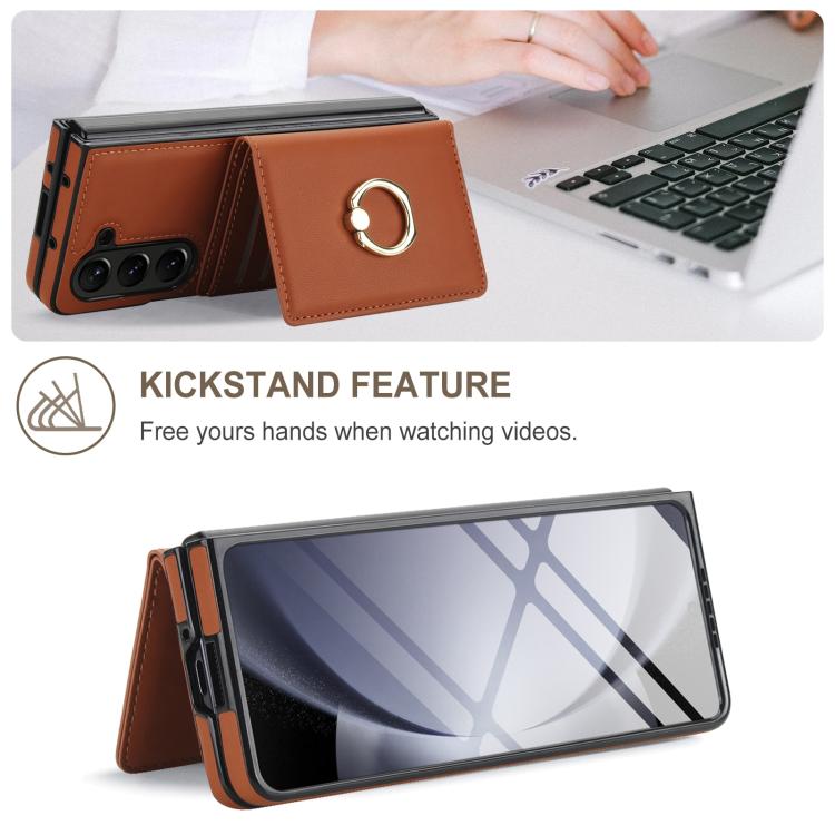 For Samsung Galaxy Z Fold6 5G Integrated Flip Cover Card Slot Holder Leather Phone Case with Ring