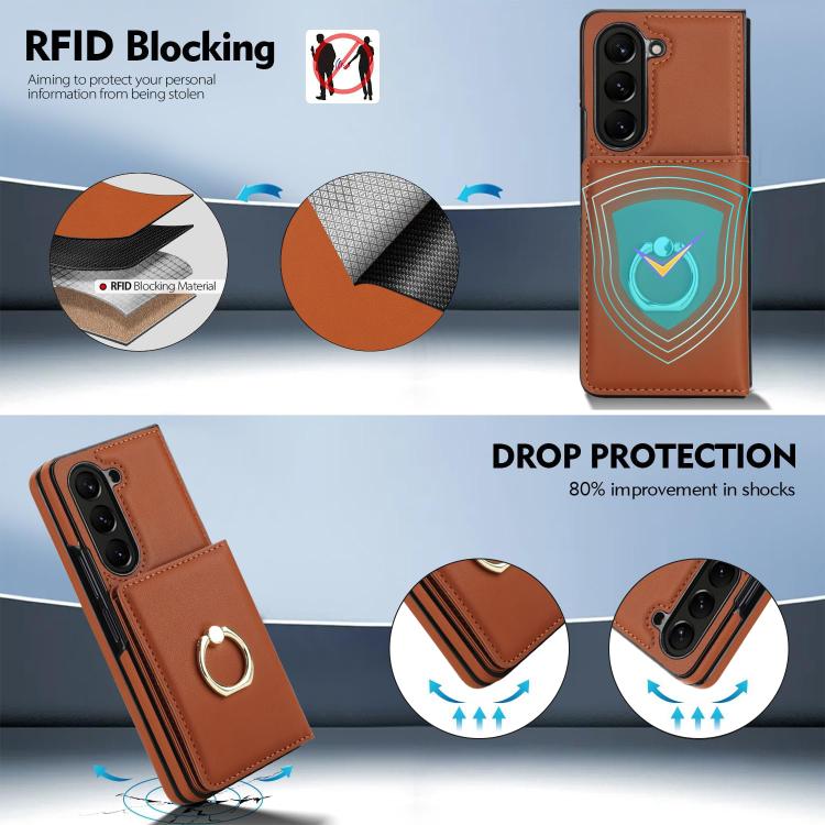 For Samsung Galaxy Z Fold6 5G Integrated Flip Cover Card Slot Holder Leather Phone Case with Ring