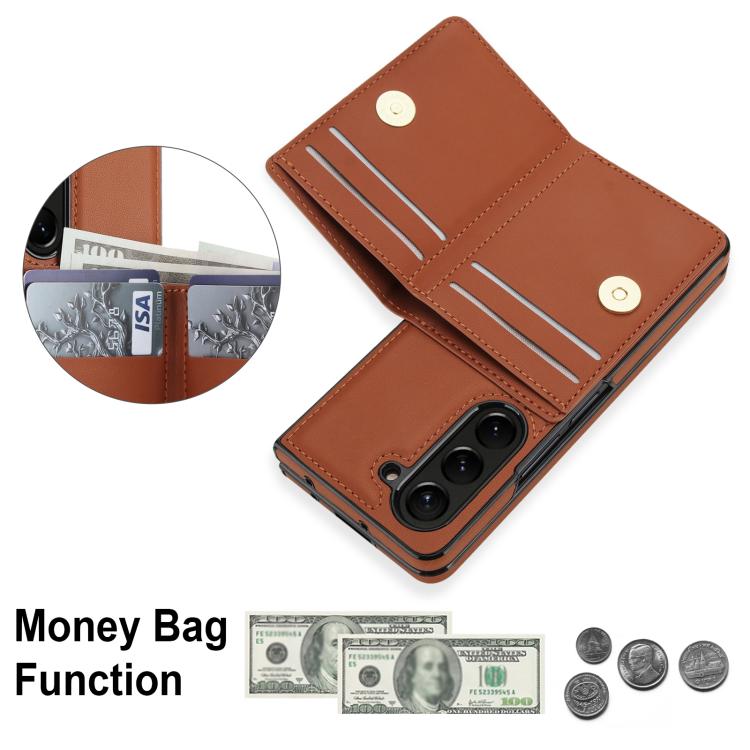 For Samsung Galaxy Z Fold6 5G Integrated Flip Cover Card Slot Holder Leather Phone Case with Ring