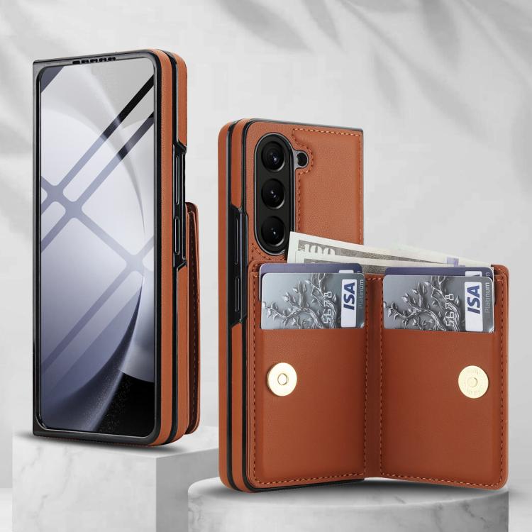 For Samsung Galaxy Z Fold6 5G Integrated Flip Cover Card Slot Holder Leather Phone Case with Ring