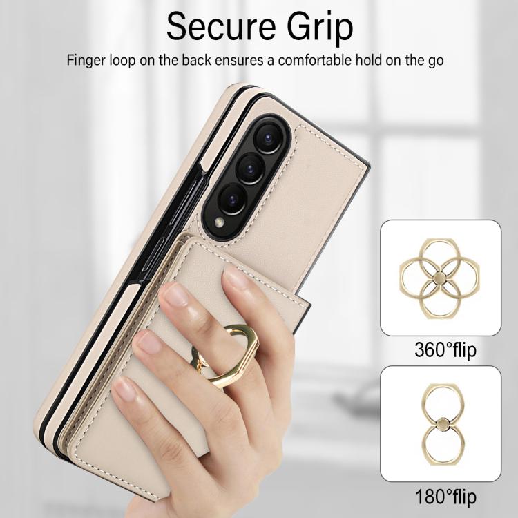 For Samsung Galaxy Z Fold4 5G Integrated Flip Cover Card Slot Holder Leather Phone Case with Ring