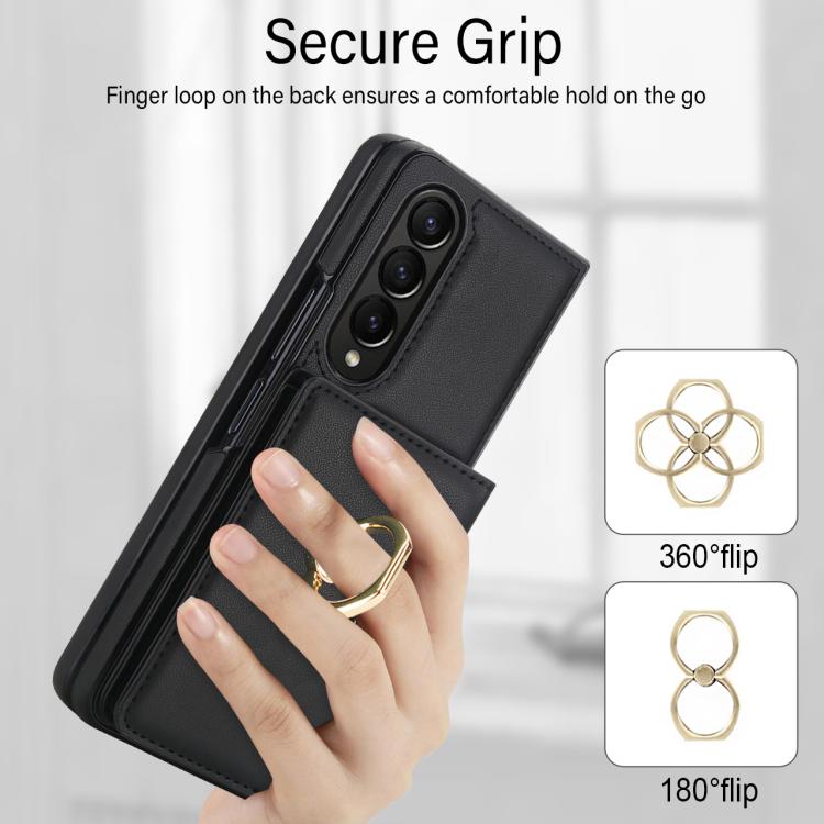 For Samsung Galaxy Z Fold4 5G Integrated Flip Cover Card Slot Holder Leather Phone Case with Ring