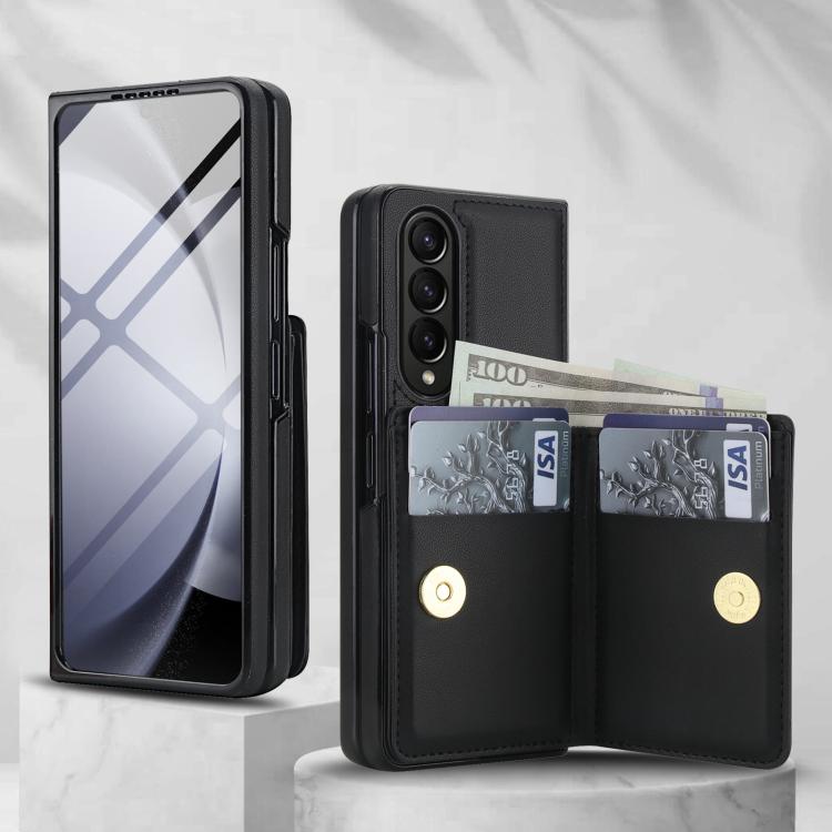 For Samsung Galaxy Z Fold4 5G Integrated Flip Cover Card Slot Holder Leather Phone Case with Ring