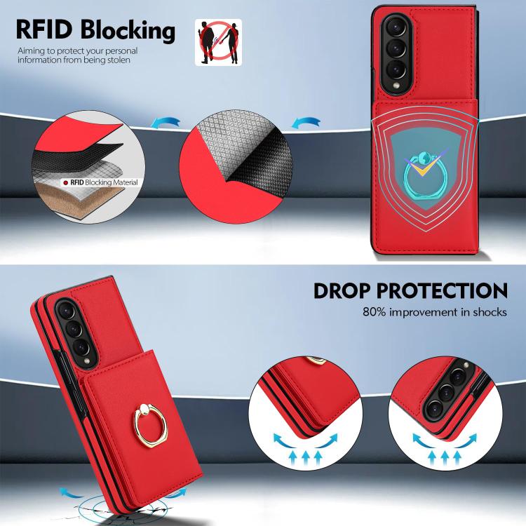 For Samsung Galaxy Z Fold4 5G Integrated Flip Cover Card Slot Holder Leather Phone Case with Ring