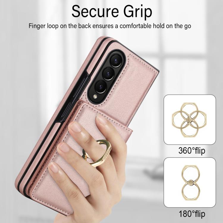 For Samsung Galaxy Z Fold4 5G Integrated Flip Cover Card Slot Holder Leather Phone Case with Ring
