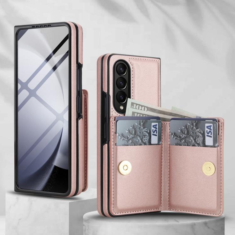 For Samsung Galaxy Z Fold4 5G Integrated Flip Cover Card Slot Holder Leather Phone Case with Ring