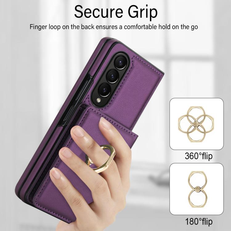 For Samsung Galaxy Z Fold4 5G Integrated Flip Cover Card Slot Holder Leather Phone Case with Ring