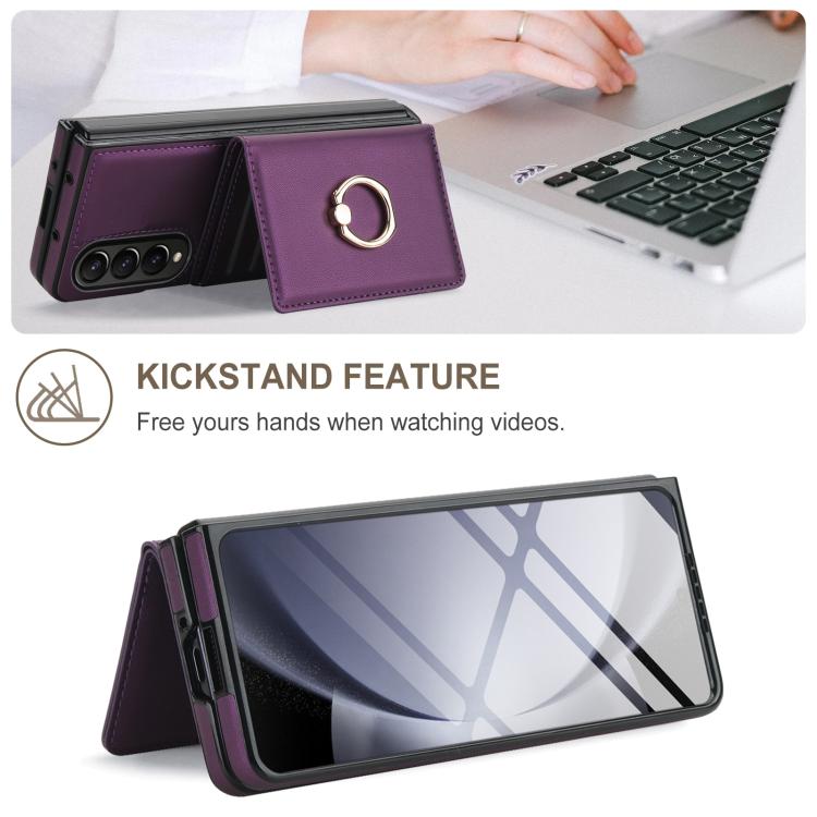 For Samsung Galaxy Z Fold4 5G Integrated Flip Cover Card Slot Holder Leather Phone Case with Ring
