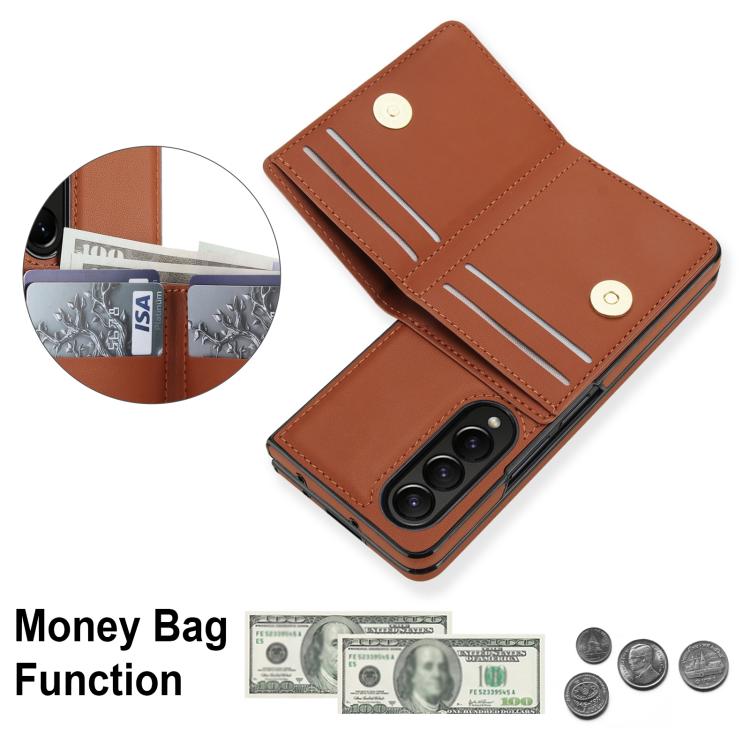 For Samsung Galaxy Z Fold4 5G Integrated Flip Cover Card Slot Holder Leather Phone Case with Ring