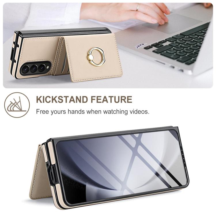 For Samsung Galaxy Z Fold3 5G Integrated Flip Cover Card Slot Holder Leather Phone Case with Ring