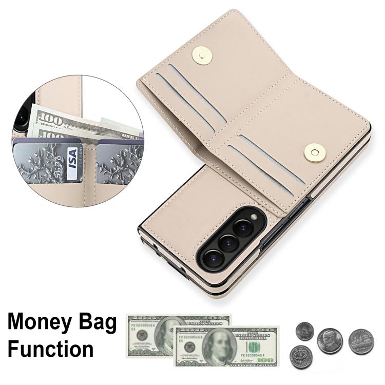 For Samsung Galaxy Z Fold3 5G Integrated Flip Cover Card Slot Holder Leather Phone Case with Ring