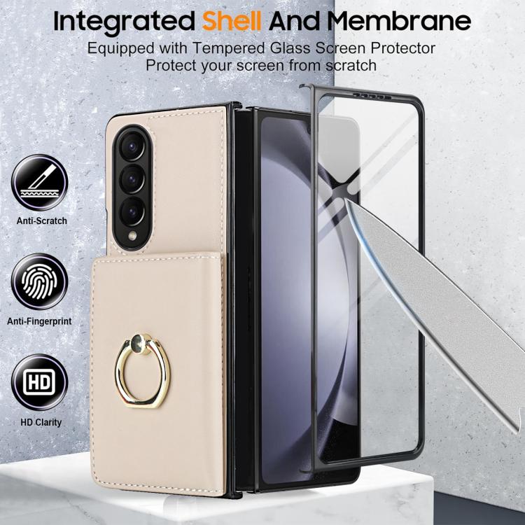 For Samsung Galaxy Z Fold3 5G Integrated Flip Cover Card Slot Holder Leather Phone Case with Ring