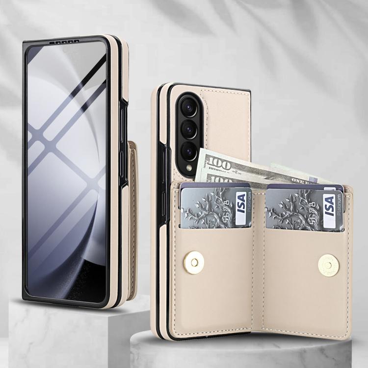 For Samsung Galaxy Z Fold3 5G Integrated Flip Cover Card Slot Holder Leather Phone Case with Ring