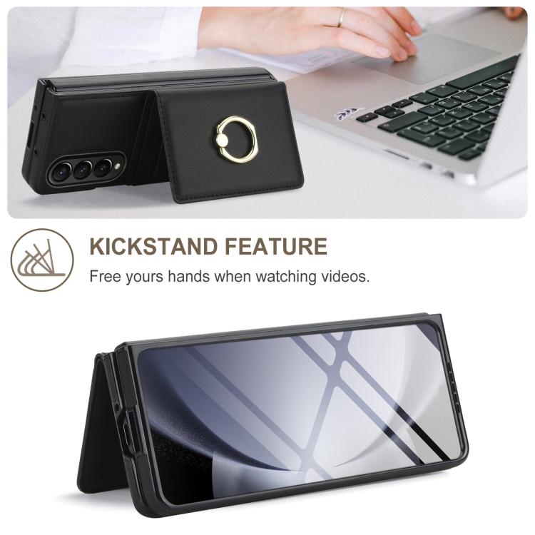For Samsung Galaxy Z Fold3 5G Integrated Flip Cover Card Slot Holder Leather Phone Case with Ring