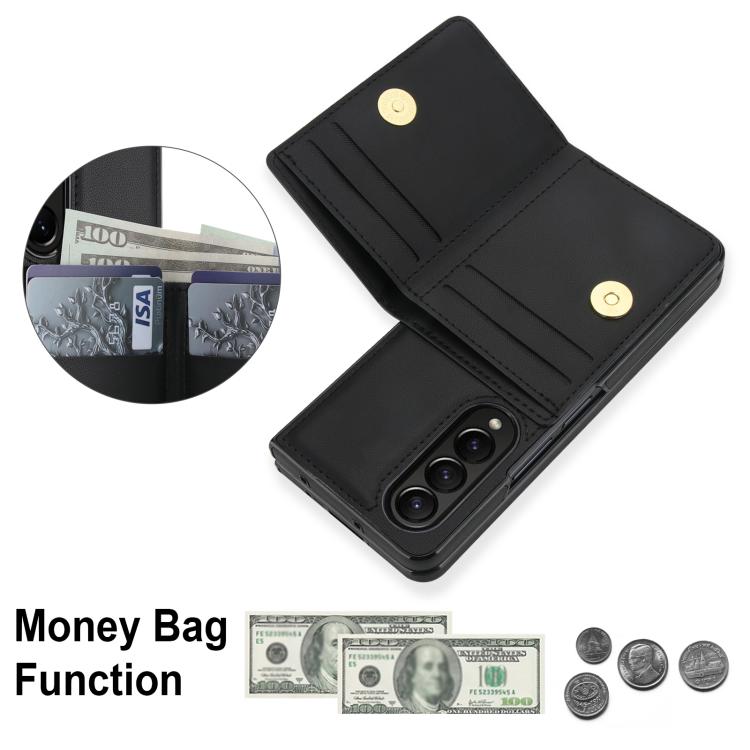 For Samsung Galaxy Z Fold3 5G Integrated Flip Cover Card Slot Holder Leather Phone Case with Ring
