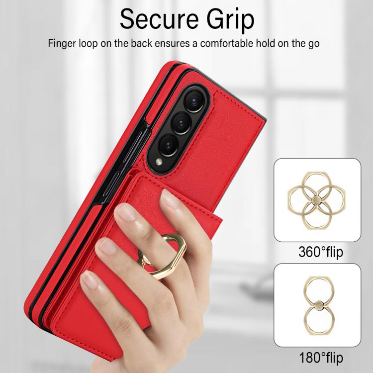 For Samsung Galaxy Z Fold3 5G Integrated Flip Cover Card Slot Holder Leather Phone Case with Ring
