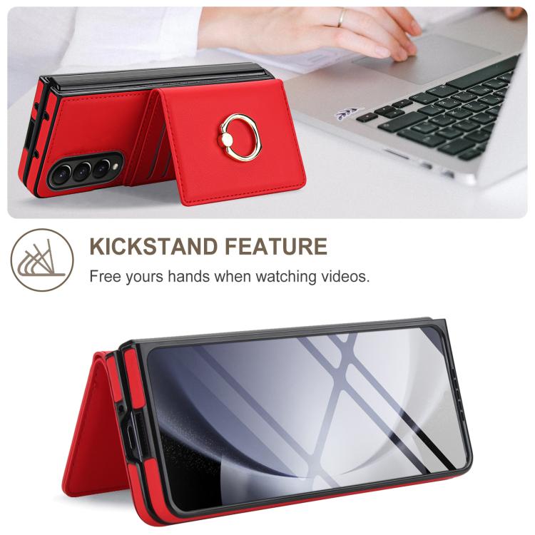 For Samsung Galaxy Z Fold3 5G Integrated Flip Cover Card Slot Holder Leather Phone Case with Ring