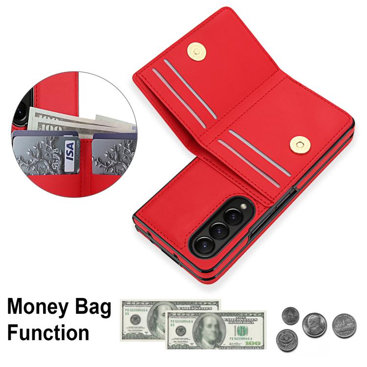 For Samsung Galaxy Z Fold3 5G Integrated Flip Cover Card Slot Holder Leather Phone Case with Ring