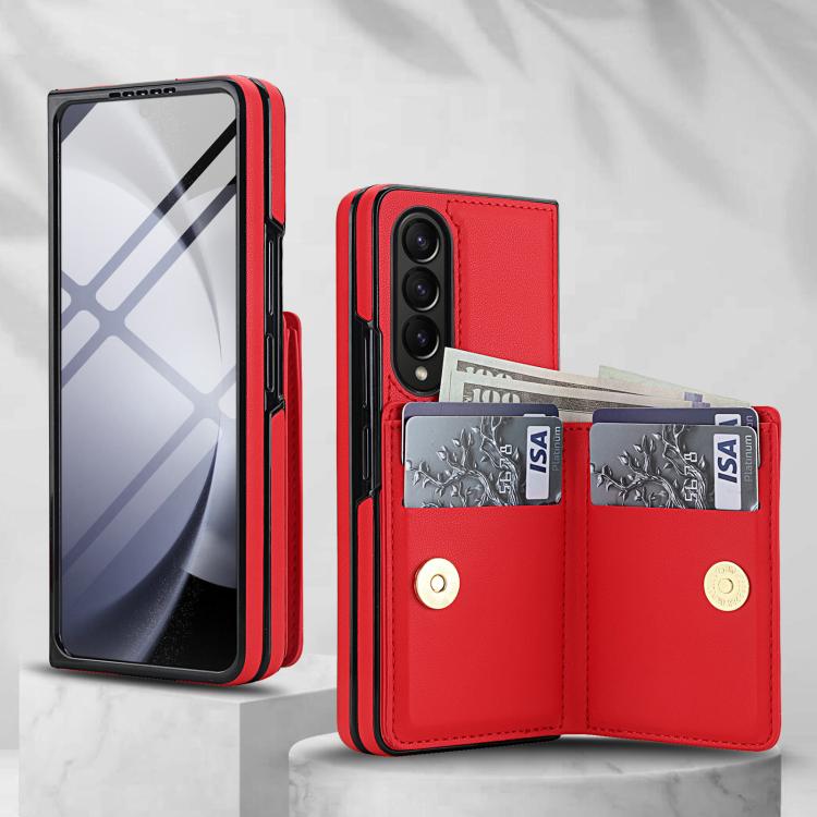 For Samsung Galaxy Z Fold3 5G Integrated Flip Cover Card Slot Holder Leather Phone Case with Ring