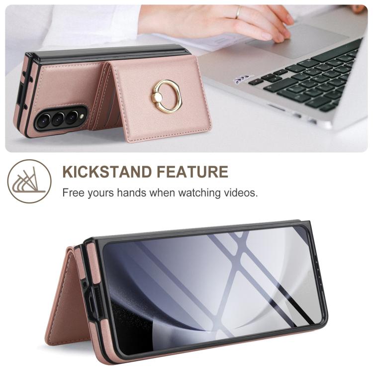 For Samsung Galaxy Z Fold3 5G Integrated Flip Cover Card Slot Holder Leather Phone Case with Ring