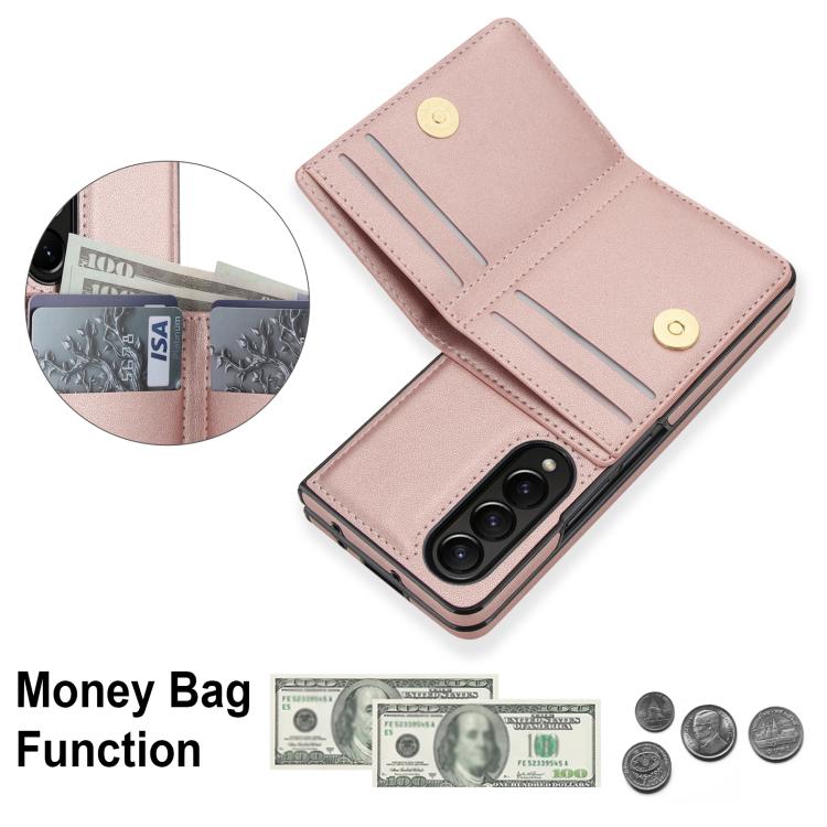 For Samsung Galaxy Z Fold3 5G Integrated Flip Cover Card Slot Holder Leather Phone Case with Ring