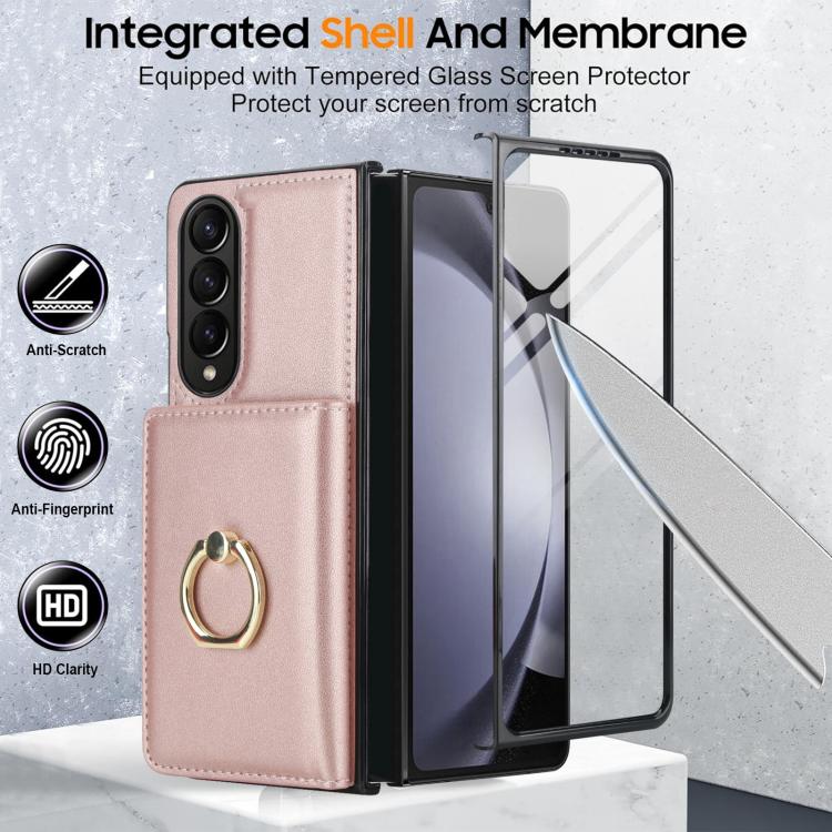 For Samsung Galaxy Z Fold3 5G Integrated Flip Cover Card Slot Holder Leather Phone Case with Ring