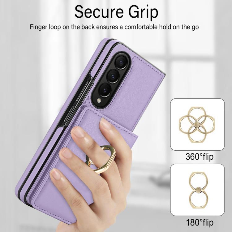 For Samsung Galaxy Z Fold3 5G Integrated Flip Cover Card Slot Holder Leather Phone Case with Ring