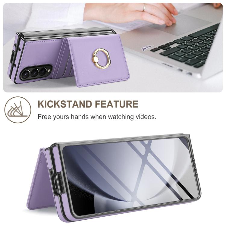 For Samsung Galaxy Z Fold3 5G Integrated Flip Cover Card Slot Holder Leather Phone Case with Ring