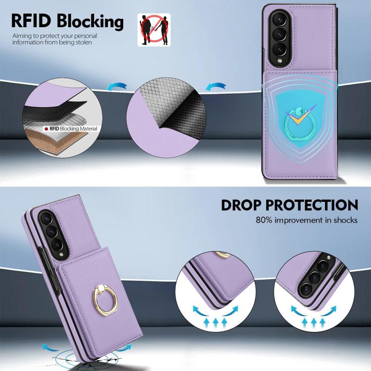 For Samsung Galaxy Z Fold3 5G Integrated Flip Cover Card Slot Holder Leather Phone Case with Ring