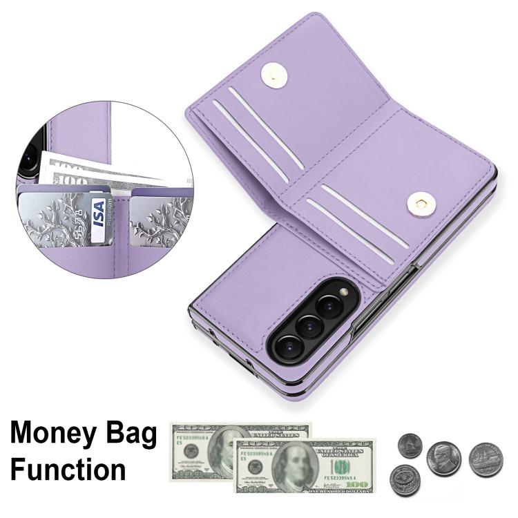 For Samsung Galaxy Z Fold3 5G Integrated Flip Cover Card Slot Holder Leather Phone Case with Ring