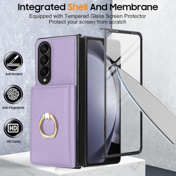 For Samsung Galaxy Z Fold3 5G Integrated Flip Cover Card Slot Holder Leather Phone Case with Ring