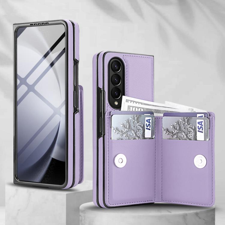 For Samsung Galaxy Z Fold3 5G Integrated Flip Cover Card Slot Holder Leather Phone Case with Ring