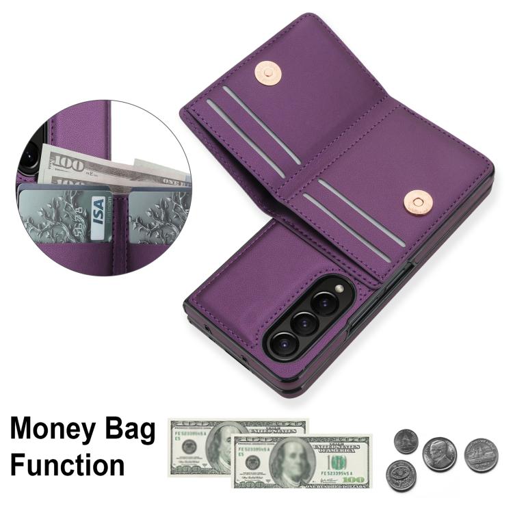 For Samsung Galaxy Z Fold3 5G Integrated Flip Cover Card Slot Holder Leather Phone Case with Ring