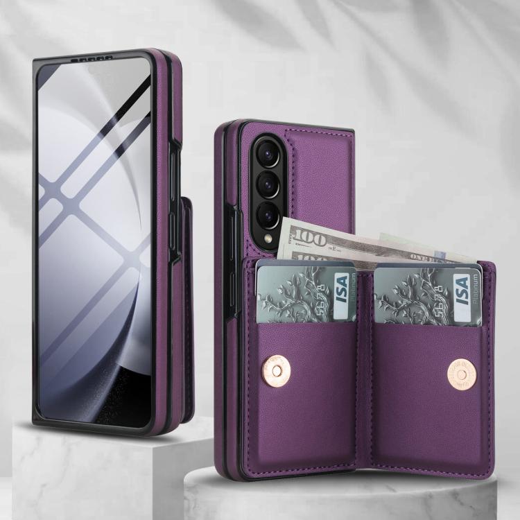 For Samsung Galaxy Z Fold3 5G Integrated Flip Cover Card Slot Holder Leather Phone Case with Ring