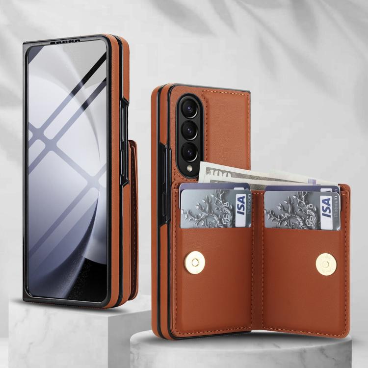 For Samsung Galaxy Z Fold3 5G Integrated Flip Cover Card Slot Holder Leather Phone Case with Ring