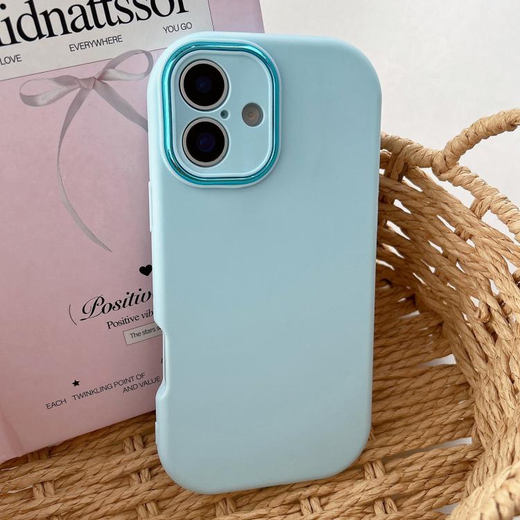 For iPhone 16 Fat Dun Solid Color Metal Photo Frame TPU Phone Case