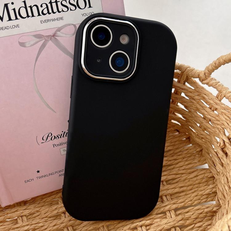 For iPhone 15 Plus Fat Dun Solid Color Metal Photo Frame TPU Phone Case