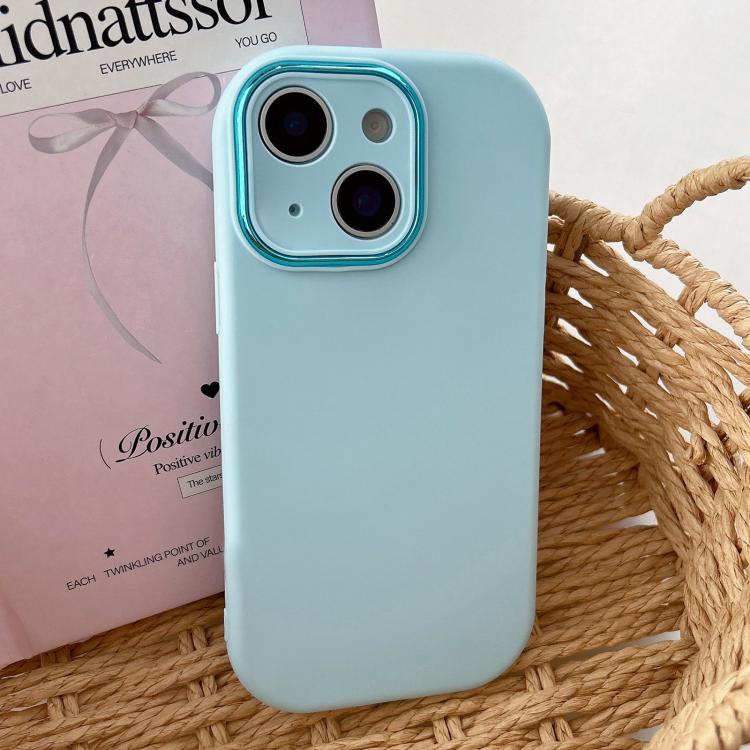 For iPhone 14 Plus Fat Dun Solid Color Metal Photo Frame TPU Phone Case