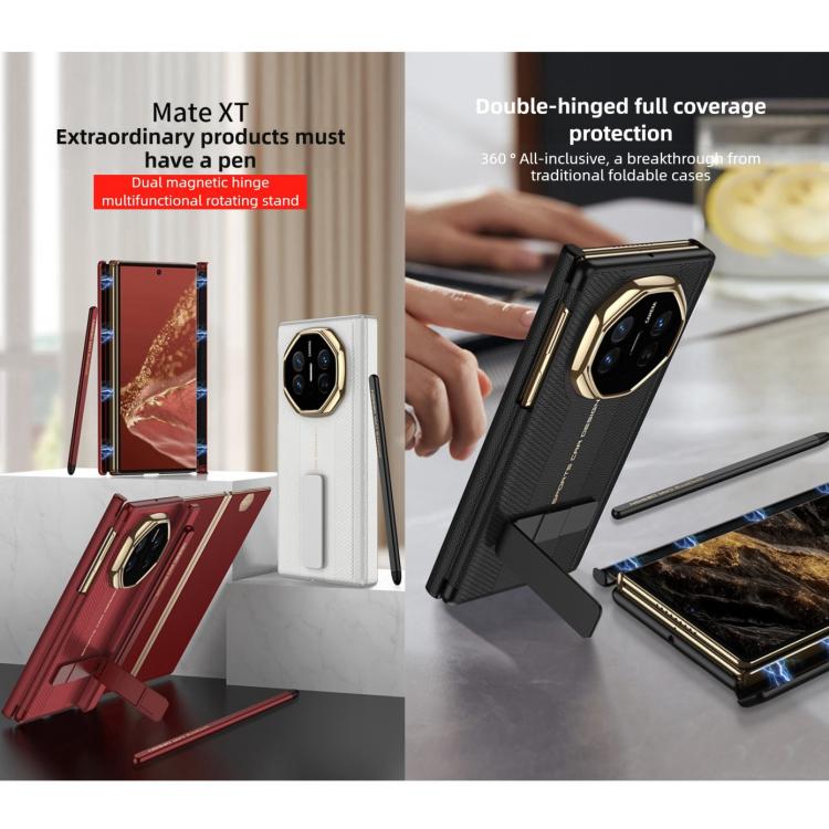 For Huawei Mate XT Ultimate Design GKK Magnetic Folding Plain Leather Rotating Stand Phone Case with Magnetic Stylus