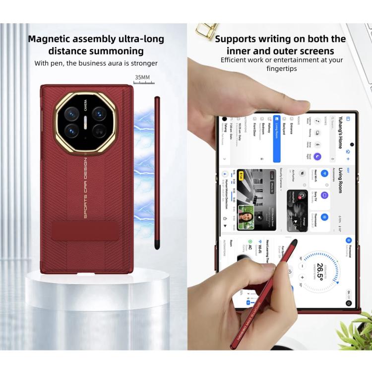 For Huawei Mate XT Ultimate Design GKK Magnetic Folding Plain Leather Rotating Stand Phone Case with Magnetic Stylus