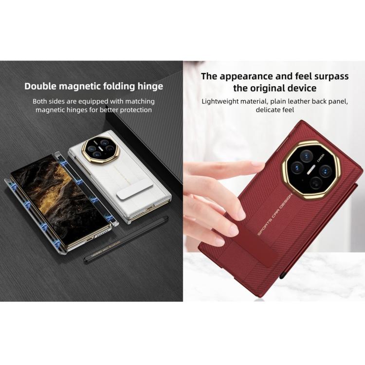 For Huawei Mate XT Ultimate Design GKK Magnetic Folding Plain Leather Rotating Stand Phone Case with Magnetic Stylus