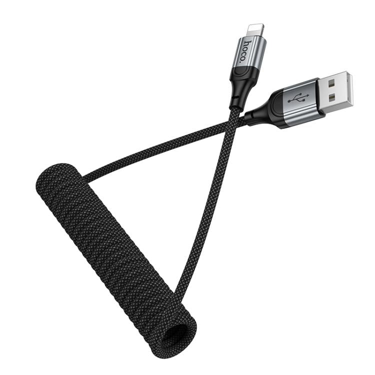 hoco X121 Nuevo Charging USB-A to 8 Pin Spring Braided Data Cable - Black