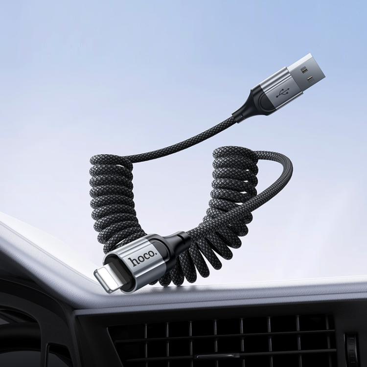 hoco X121 Nuevo Charging USB-A to 8 Pin Spring Braided Data Cable - Black