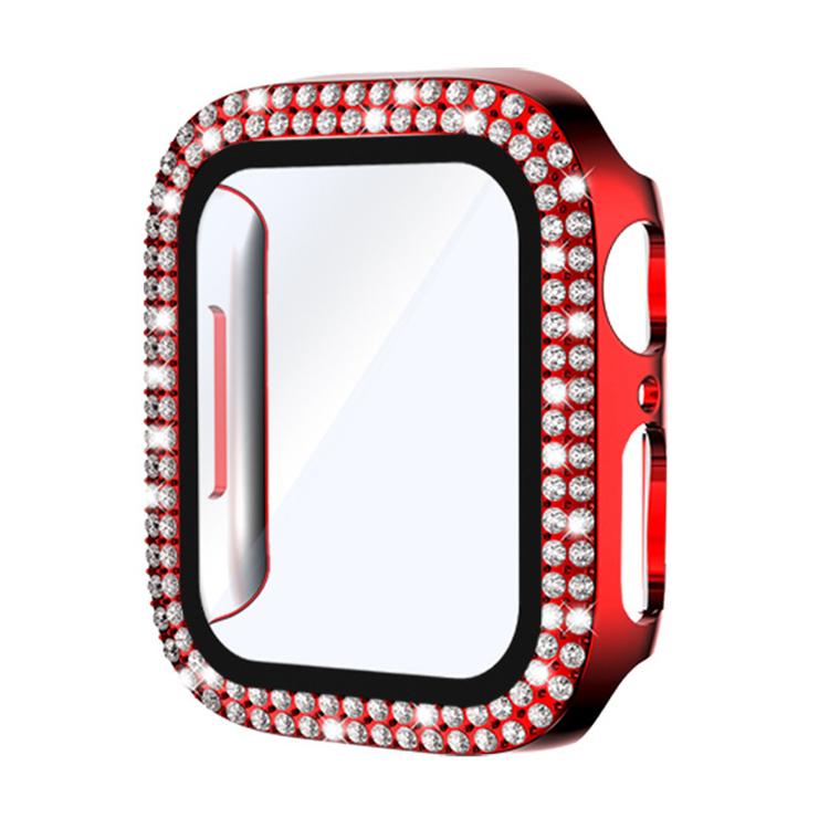 For Apple Watch Series 6 / 5 / 4 / SE 44mm xDfind Double Row Diamond Tempered Glass Film Integrated PC Watch Cover